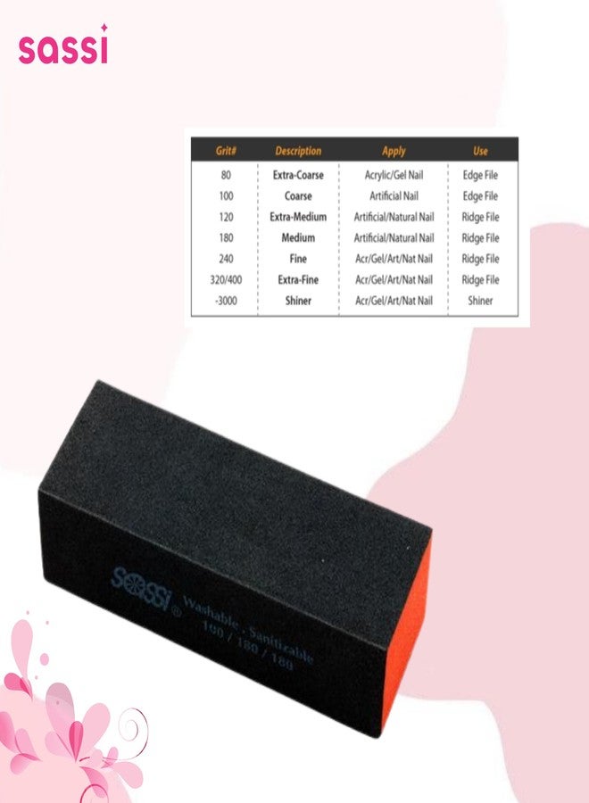 ساس سي مبرد أظافر ساسي برتقالي اللون، مقاسات 100/180/180 | قابل للغسل والتعقيم، يدوم طويلاً | مناسب للأظافر الأكريليك والجل والاصطناعية والطبيعية | عبوة نفطة | 6 قطع - Image 3